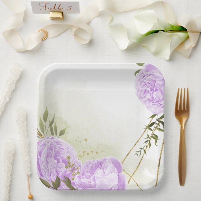 Boho weiße Blume grüne Blätter botanisch Pappteller (Hochzeit)