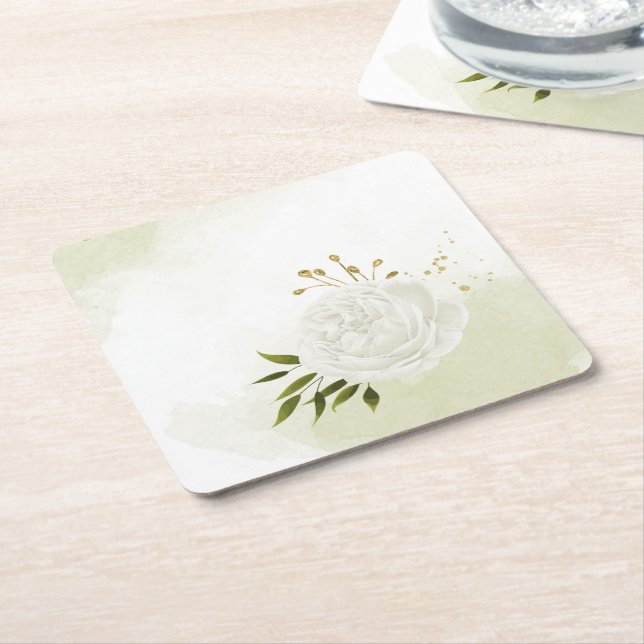 Boho weiße Blume grüne Blätter botanisch Rechteckiger Pappuntersetzer (angewinkelt)