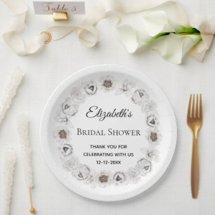 Boho Weiße Blumige Hochzeitsdusche  Pappteller