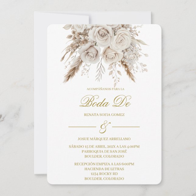 Boho-Weiße Hochzeitseinladung  Einladung (Vorderseite)