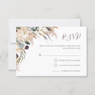 Boho Weiße Protea Pampas Gras Hochzeit RSVP Karte