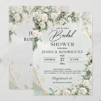 Boho Weiße Rosen Grün Hochzeitsdusche-Einladung Einladung