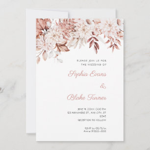 Boho Weiße und Braune Florale Winterweiße Hochzeit Einladung