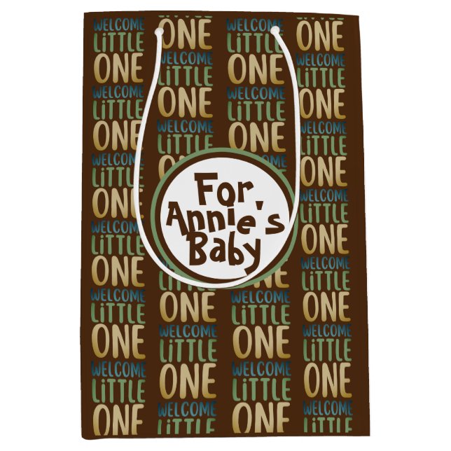 Boho "Welcome Little One" Babydusche Mittlere Geschenktüte (Vorderseite)