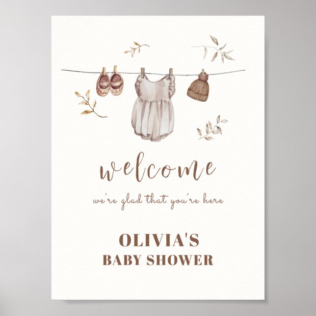 Boho Welcome Sign Girl Outfit Babydusche Poster (Vorne)