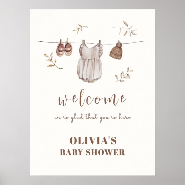Boho Welcome Sign Girl Outfit Babydusche Poster (Vorne)
