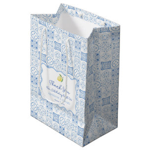 Boho-Wellenrand-Limonenblaue-Fliesen-Hochzeitsbegr Mittlere Geschenktüte