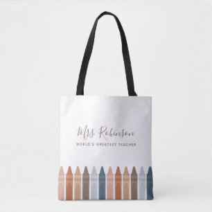 Boho Weltbest Teacher Crayon Tote Bag