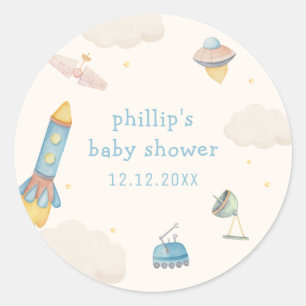 Boho Weltraum-Raketen-Junge-Baby-Party Runder Aufkleber