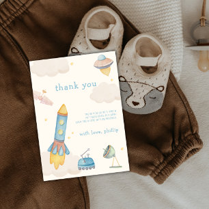 Boho Weltraum-Raumschiff-Raketen-Jungen-Baby-Party Dankeskarte