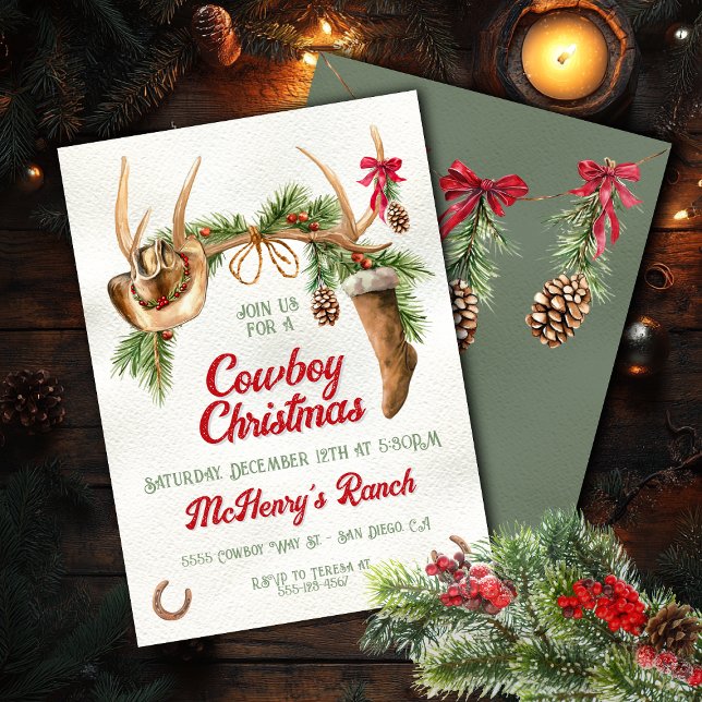 Boho Western Antler Cowboy Weihnachtsfest Party Einladung (Von Creator hochgeladen)