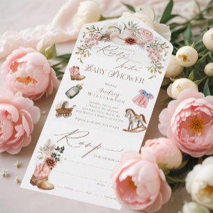 Boho-Western-Aquarell-Kleine-Cowgirl-Baby-Party All In One Einladung