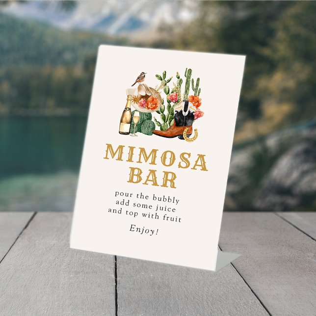 Boho Western Bar Sockelschild (Boho Western Mimosa Bar Pedestal Sign by Painted Paperie
)