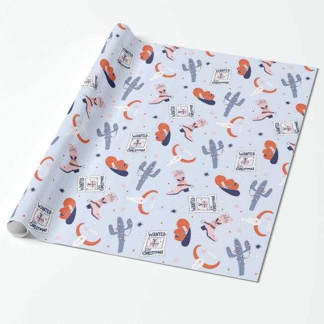 Boho Western Christmas - Blue Geschenkpapier (Ungerollt)