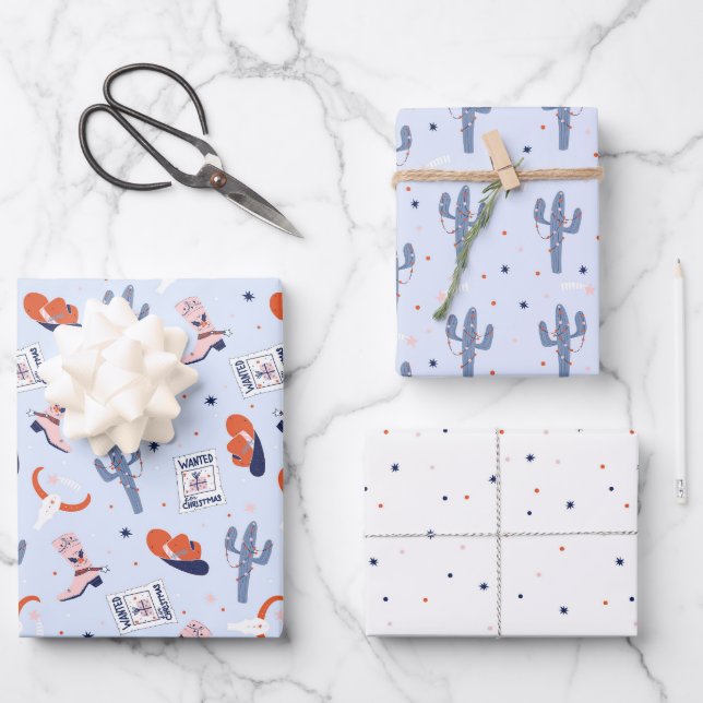 Boho Western Christmas Collection - Blue Geschenkpapier Set (Vorderseite)