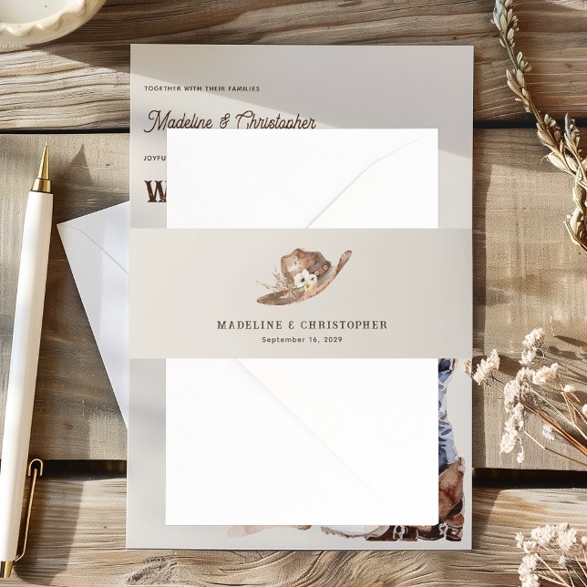 Boho Western Cowboy Hat Wedding Einladungsbanderole (Von Creator hochgeladen)