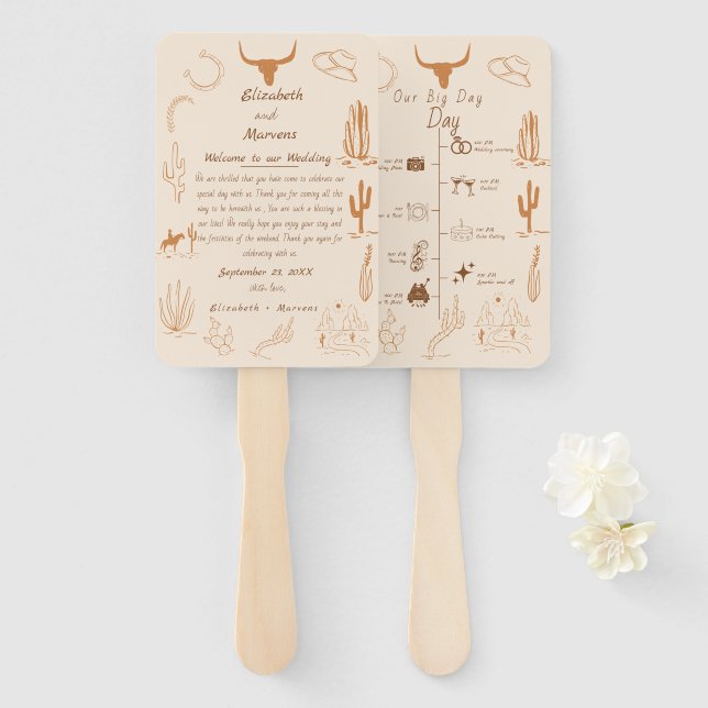 Boho Western Cowboy Illustration Events Timeline Fächer (Vorne und Hinten)