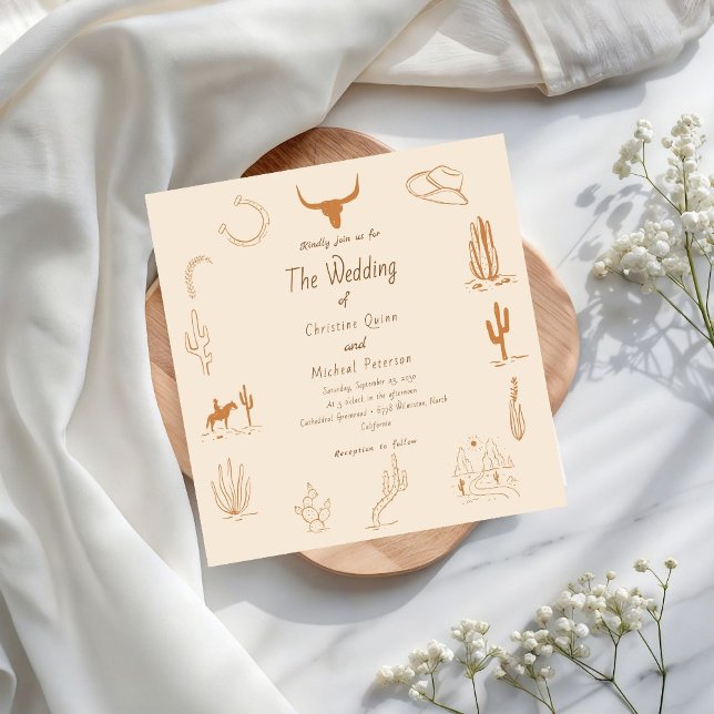 Boho Western Cowboy Illustration Wedding Einladung (Von Creator hochgeladen)