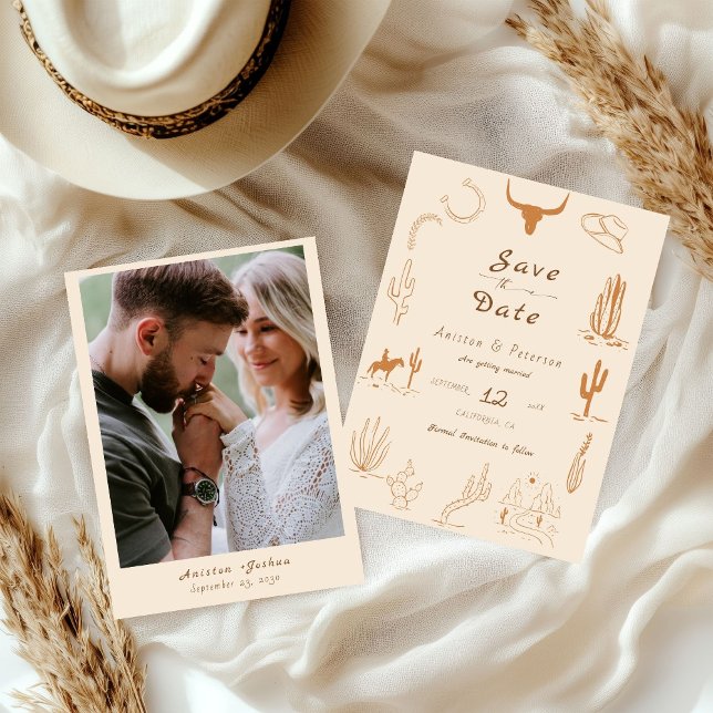 Boho Western Cowboy Illustration Wedding Save The Date (Von Creator hochgeladen)