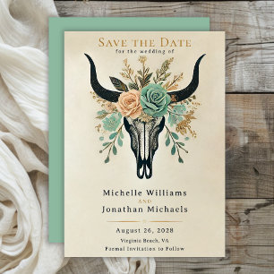 Boho Western Floral Bull Kuh Skull Hochzeit Save The Date