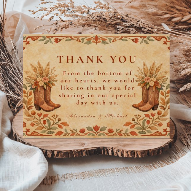 Boho-Western-Gartenhochzeit Dankeskarte (Von Creator hochgeladen)