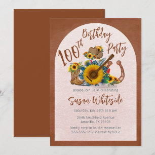 Boho Western Gitarre Sonnenblume 100. Geburtstagsf Einladung