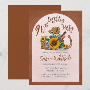 Boho Western Gitarre Sonnenblumen 90. Geburtstagsf Einladung