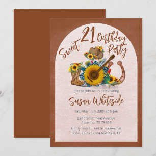 Boho Western Gitarre Sonnenblumen Süße 21 Party Einladung