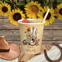 Boho Western Guitar Sonnenblumen Geburtstagsparty Pappbecher