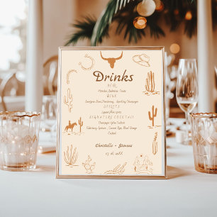 Boho Western Hochzeitsmenü Bar trinken Hochzeitspo Poster