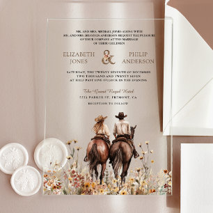 Boho-Western-Paar auf einem Pferd reitend Hochzeit Acryleinladungen
