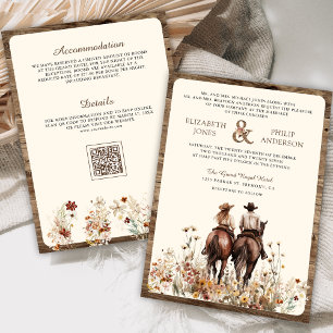 Boho Western Paar reitet auf einem Pferd QR Code H Einladung