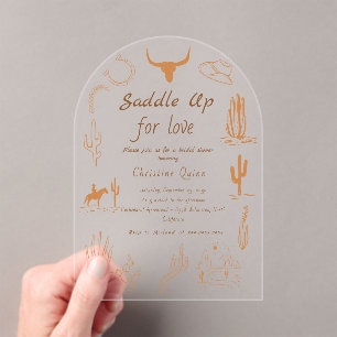 Boho Western Saddle up Cowboy Brautparty Acryleinladungen