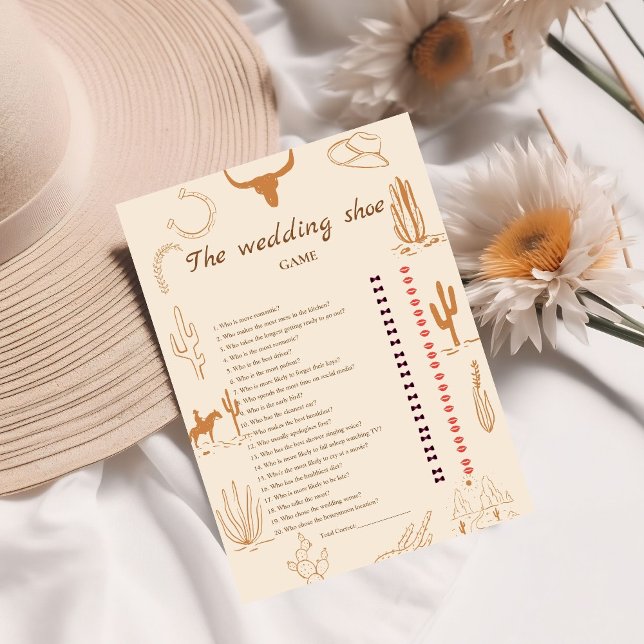 Boho Western wedding Weding Shoe Game Card Ankündigung (Von Creator hochgeladen)