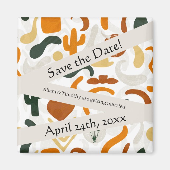 Boho-Western-Wüstenkuchen-Kaktus Save the Date Magnet (Vorne)