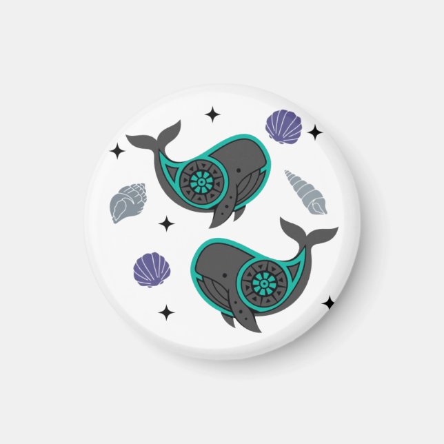 Boho Whale Magnet mit Seashell Accents (Vorne)