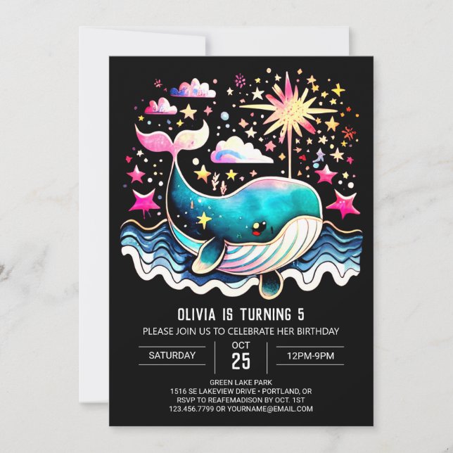 Boho Whale Waves Girl Birthday Einladung (Vorderseite)