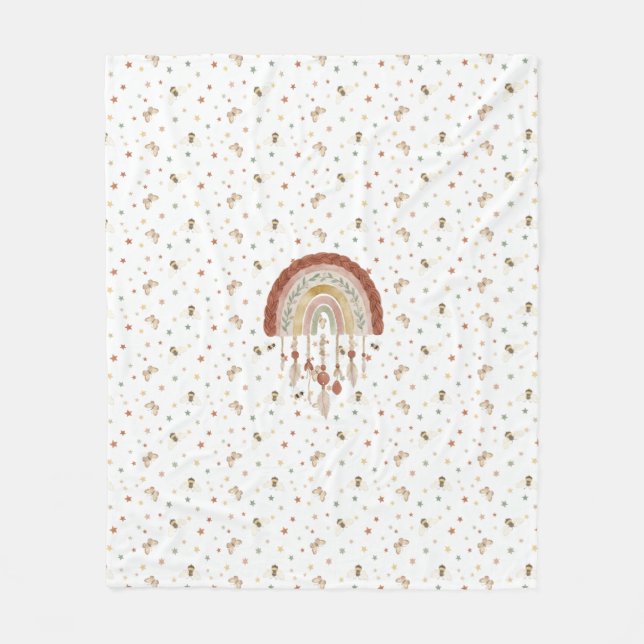 Boho Whimsical Biene & Erdige Regenbogen-Baby-Flee Fleecedecke (Vorderseite)