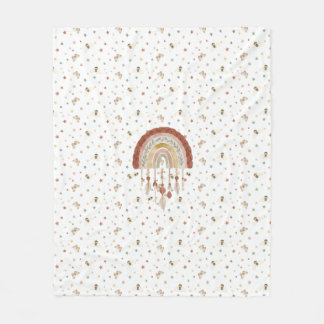 Boho Whimsical Biene & Erdiges Regenbogen Baby Fle Fleecedecke