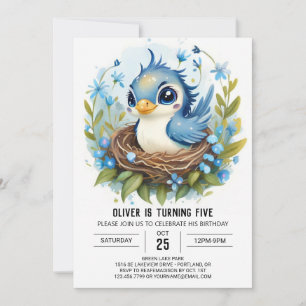 Boho Whimsical Blue Bird Birthday Einladung