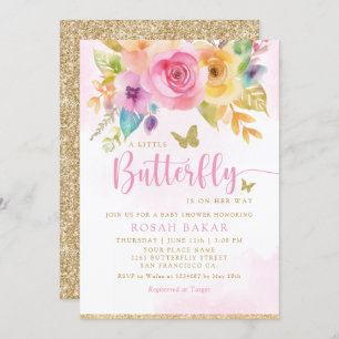 Boho Whimsical Floral Butterfly Girl Babydusche Einladung