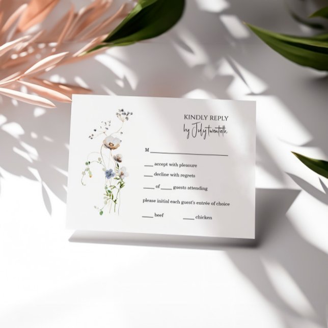 Boho Whimsical Floral RSVP Card, minimalistisch (Von Creator hochgeladen)