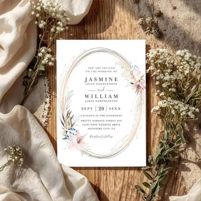 Boho Whimsical Kranz Eleganter QR-Code Hochzeit Einladung (Von Creator hochgeladen)