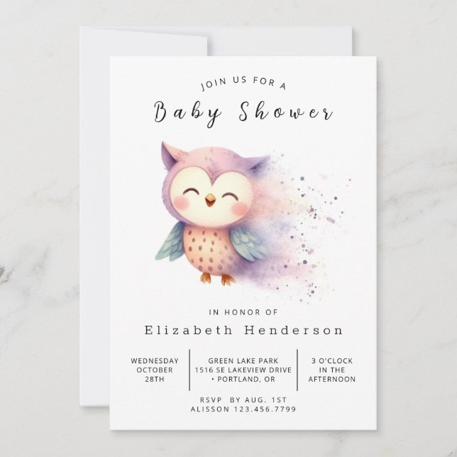 Boho Whimsical Owl Baby Dusche Einladung (Vorderseite)
