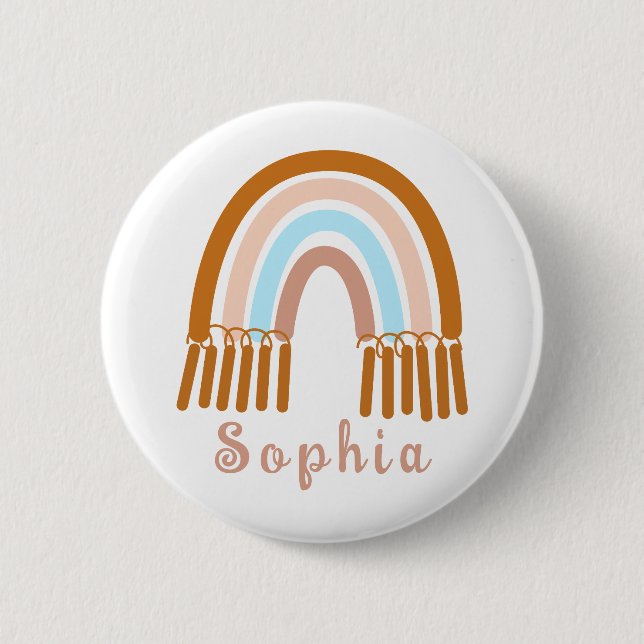 Boho Whimsical Rainbow mit Personalisiertem Namen Button (Vorderseite)
