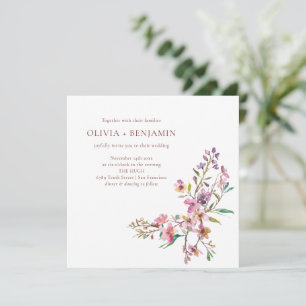 Boho Whimsical Rosa Wildblumen Hochzeit Quadrat Einladung