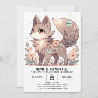 Boho Whimsical Wolf Digital Geburtstag Einladung