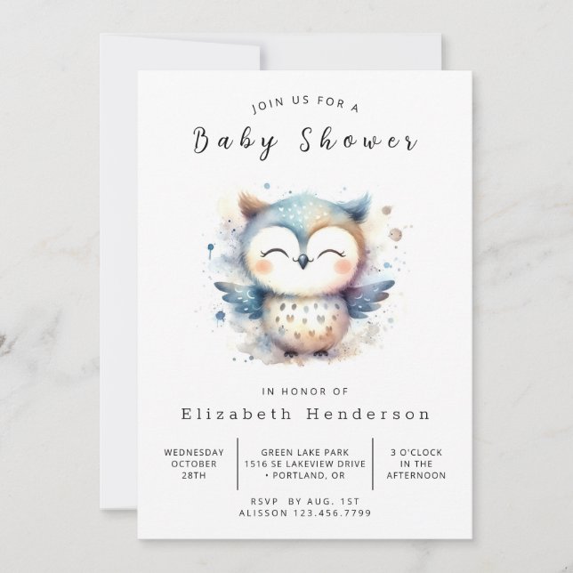 Boho Whimsy Owl Babydusche Einladung (Vorderseite)