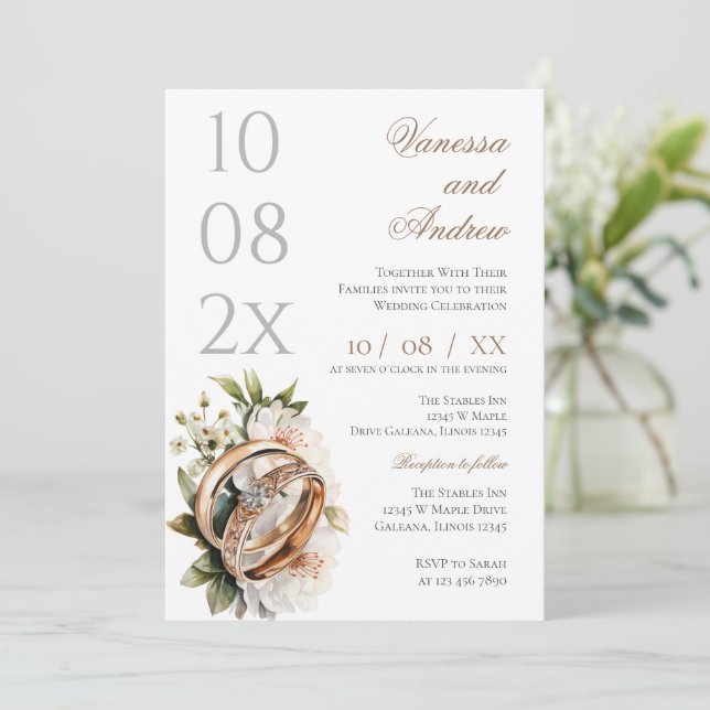 Boho Whit Ring Hochzeitseinladung Einladung (Stehend Vorderseite)