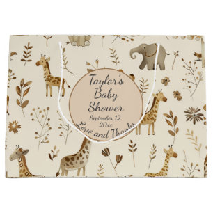 Boho White Beige Jungle Animals Baby Dusche Große Geschenktüte